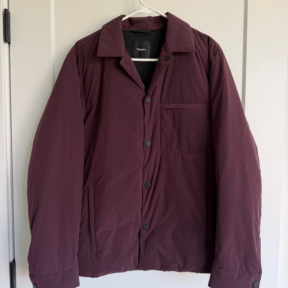 Theory Men's Burgundy Snap-Front Puffer Jacket